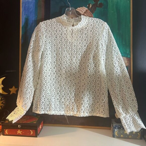 H&M Crochet White Lace Women's Blouse Size 6 - Picture 5 of 16